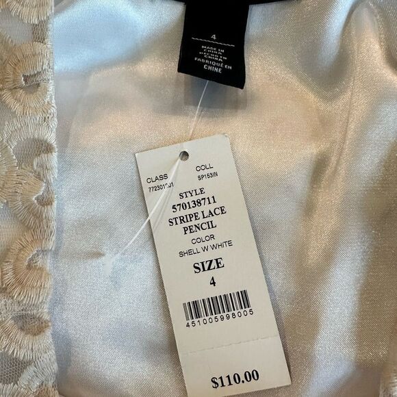 WHBM Size 4 Eyelet Lace Embroidered Tan & Cream Striped A Line Pencil Skirt - Picture 3 of 8